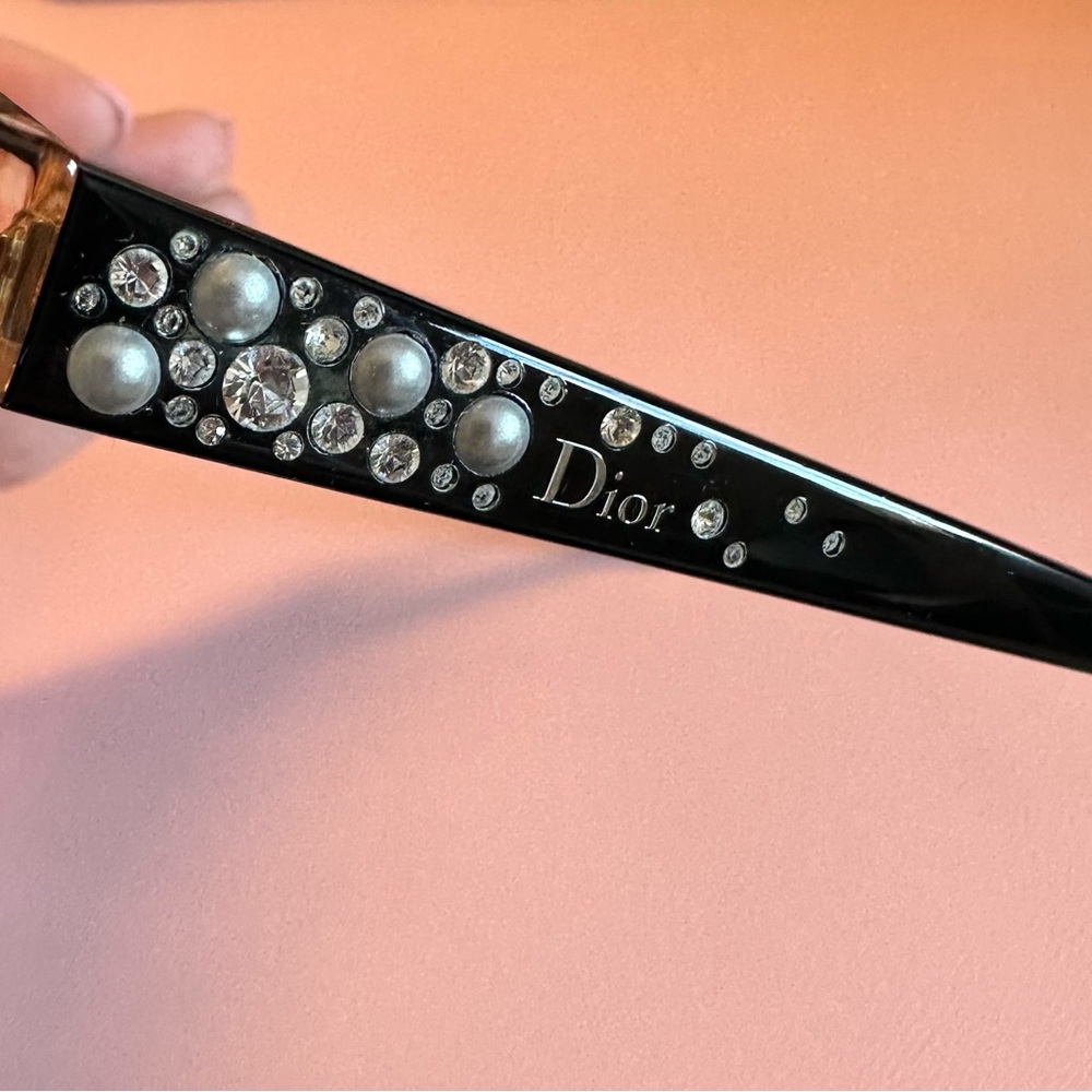Dior Black and Silver Glasses with Pearl Embellishments